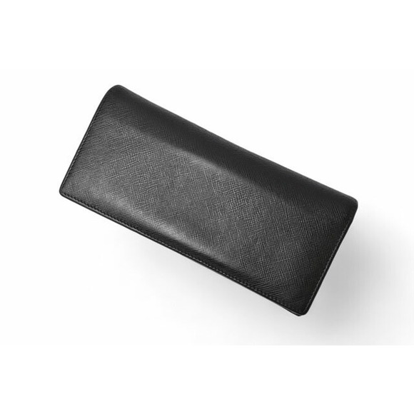 Prada Saffiano Embossed Leather Long Wallet Neri Baltico Black Navy Blue - Picture 3 of 11